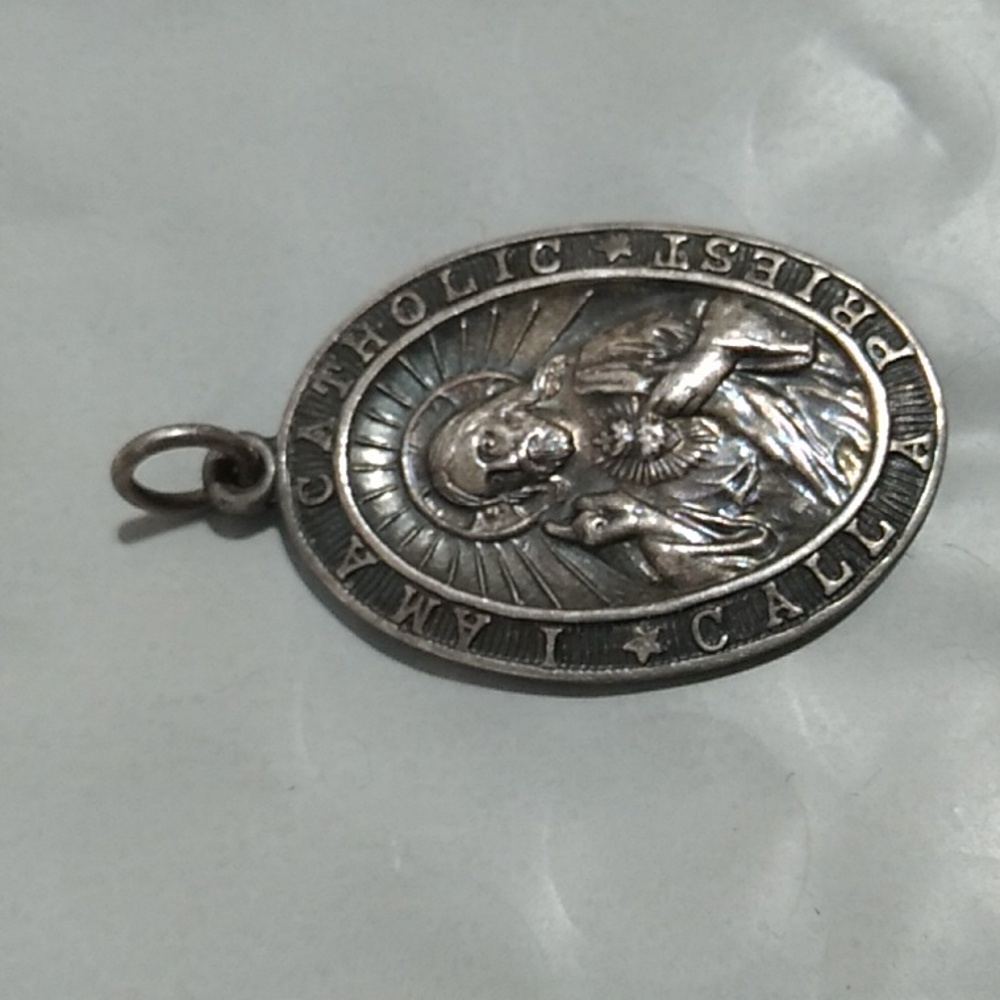 Antique I Am A Catholic Call A Priest 925 Sterling Silver Pendant